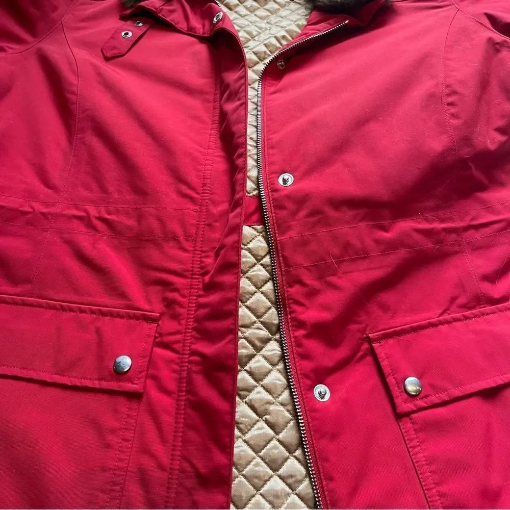 Lands' End Women's Red Winter Coat with Faux Fur Collar Lined Size M(10-12)